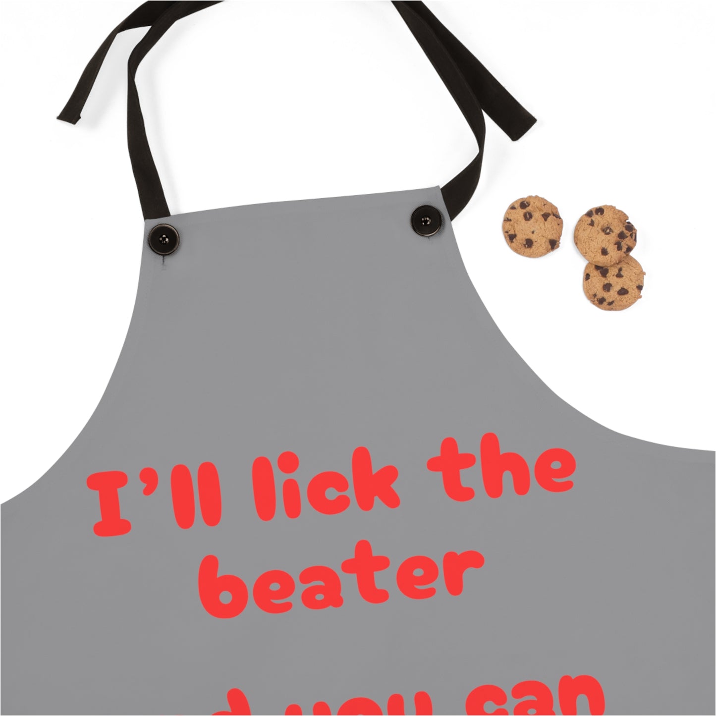 "I'll lick the beater and you can lick the bowl" (red on gray) Apron BB042rg