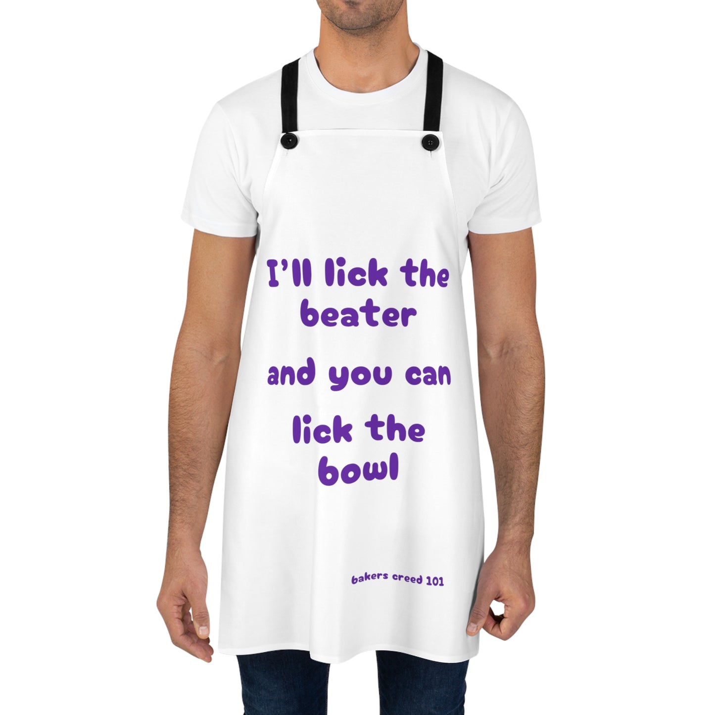 "I'll lick the beater and you can lick the bowl" (purple on white) Apron BB008ppw