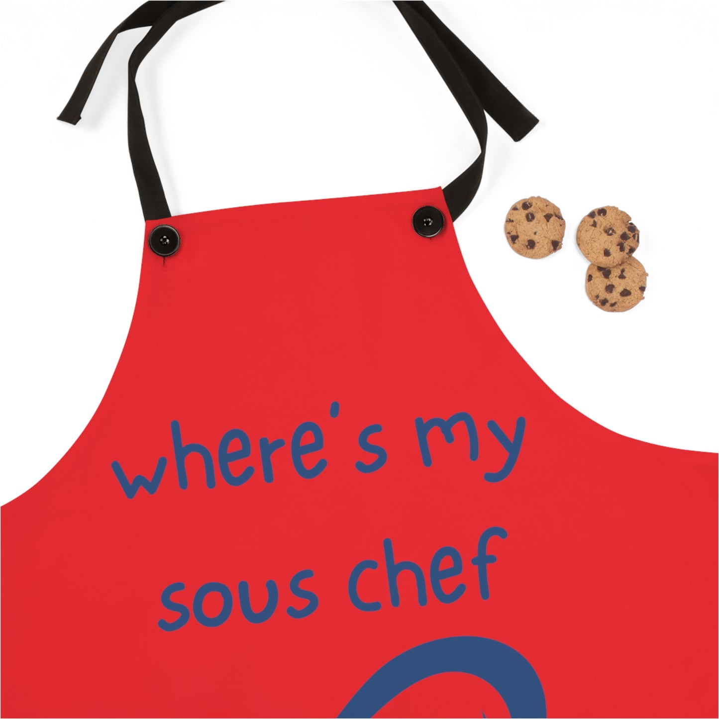 "Where's My Sous Chef" (blue on red) Apron SC46sbr
