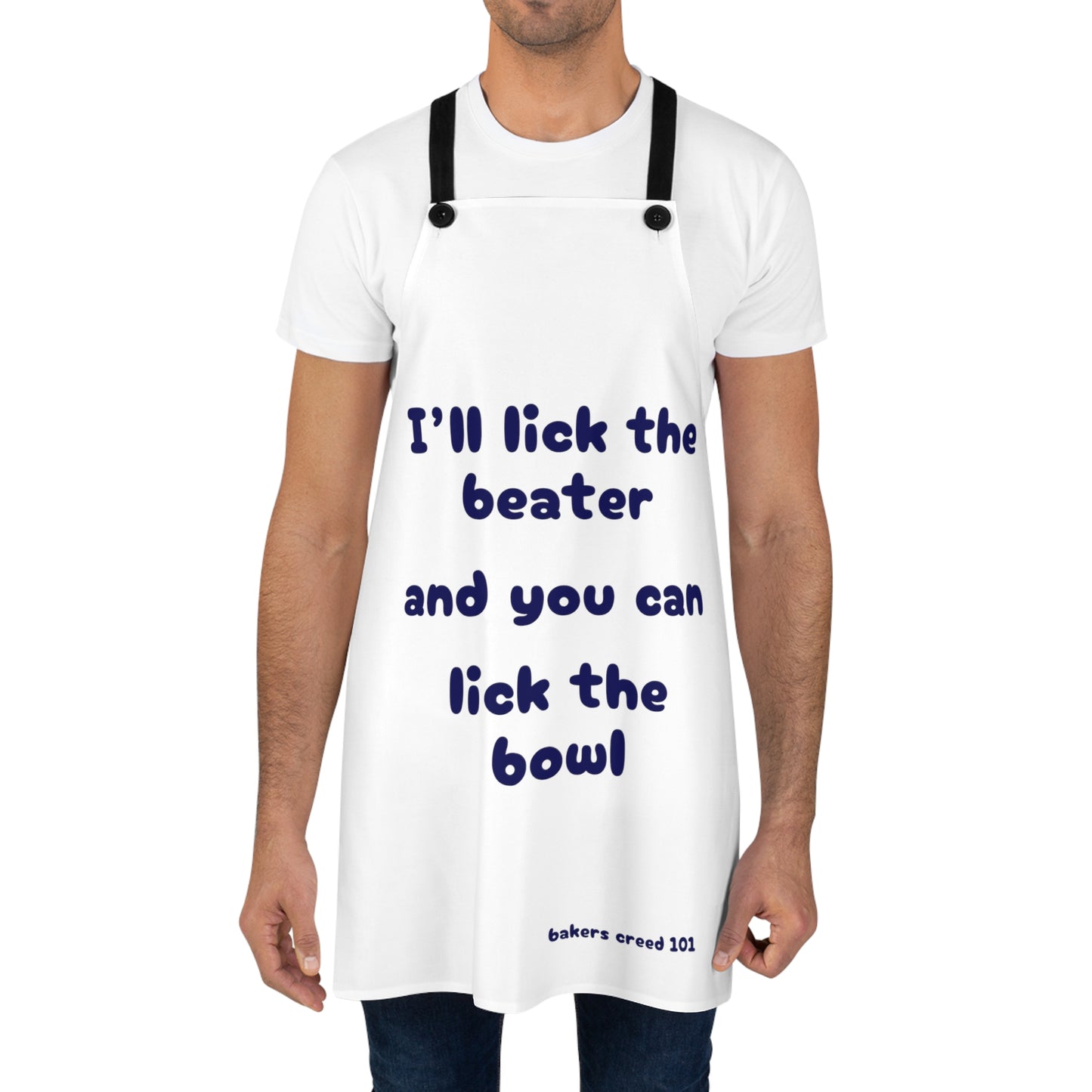 "I'll lick the beater and you can lick the bowl" (blue on white) Apron BB110blw
