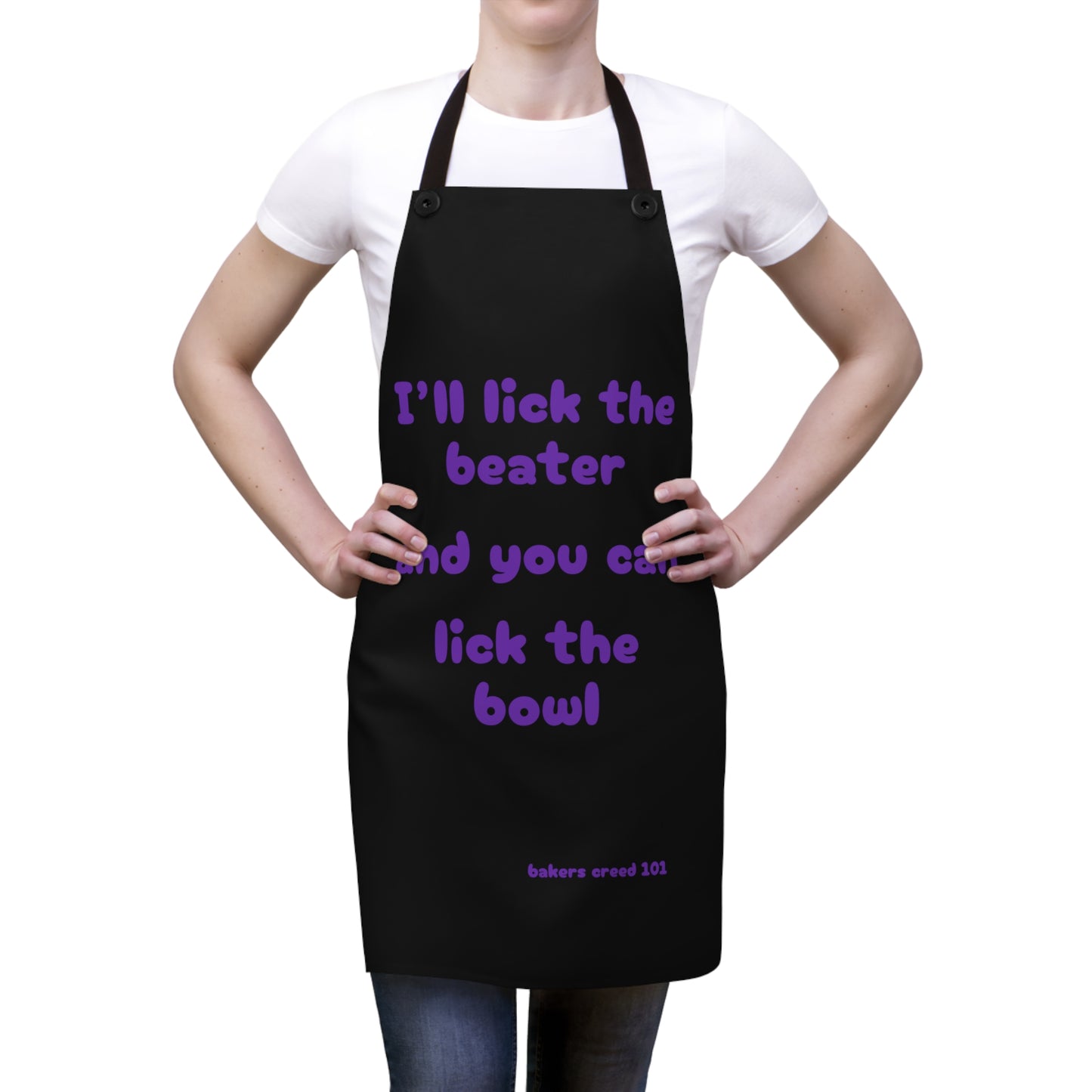 "I'll lick the beater and you can lick the bowl" (purple on black) Apron BB012ppb