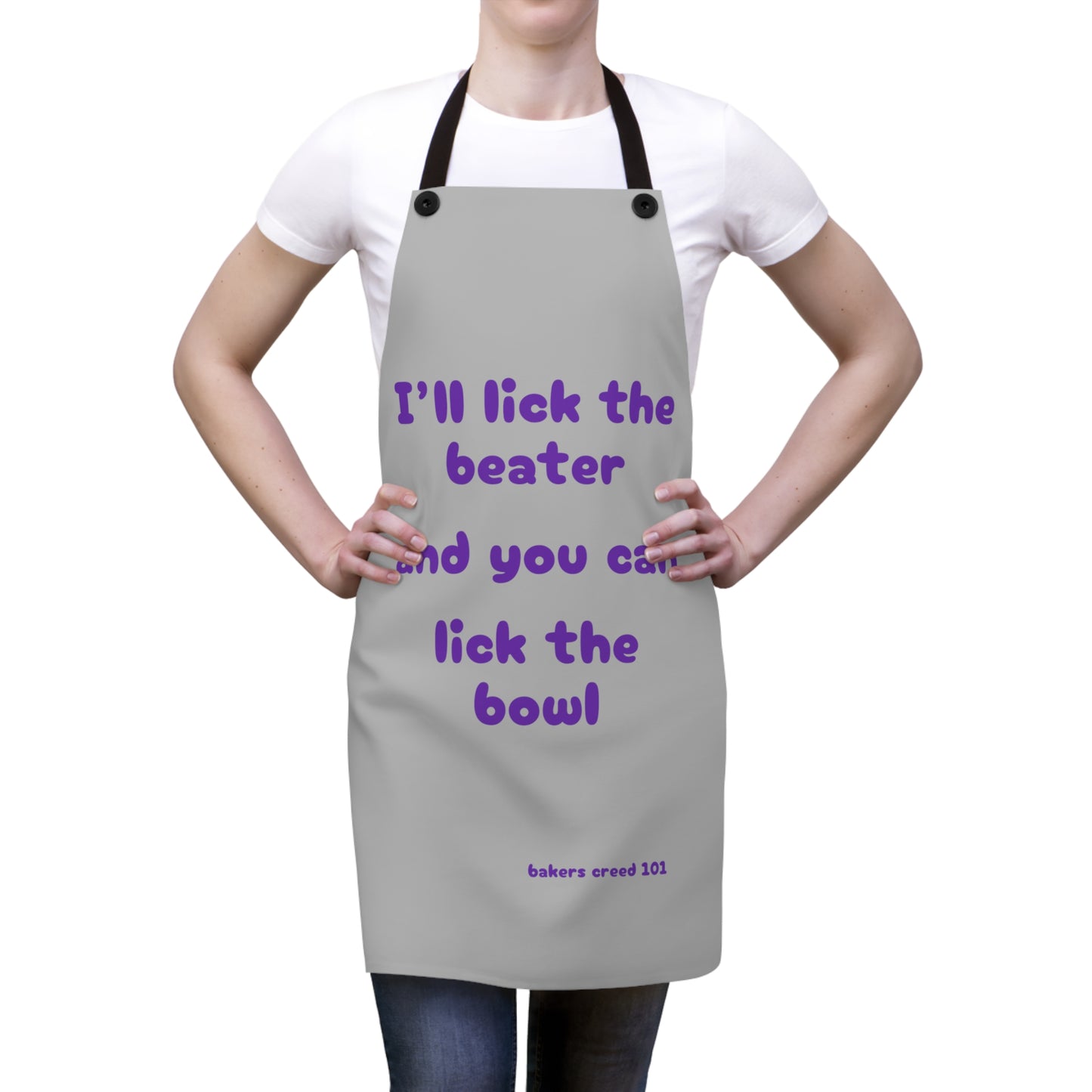 "I'll lick the beater and you can lick the bowl" (purple on light gray) Apron BB009ppltg