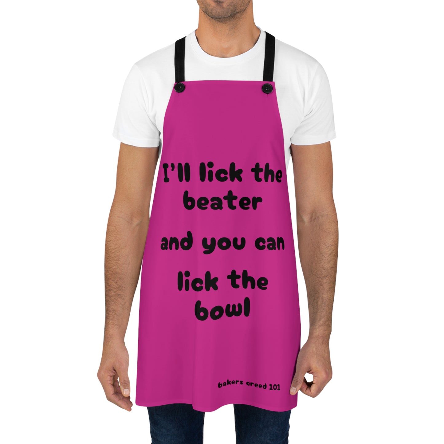 "I'll lick the beater and you can lick the bowl" (black on dark pink) Apron BB100bdp