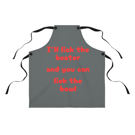 "I'll lick the beater and you can lick the bowl" (red on dark gray) Apron BB042rdg