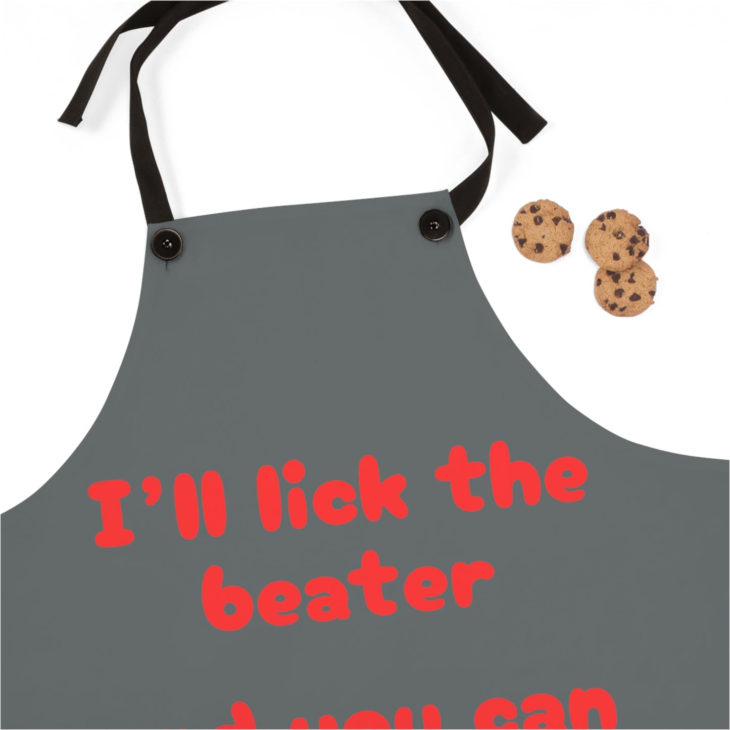 "I'll lick the beater and you can lick the bowl" (red on dark gray) Apron BB042rdg