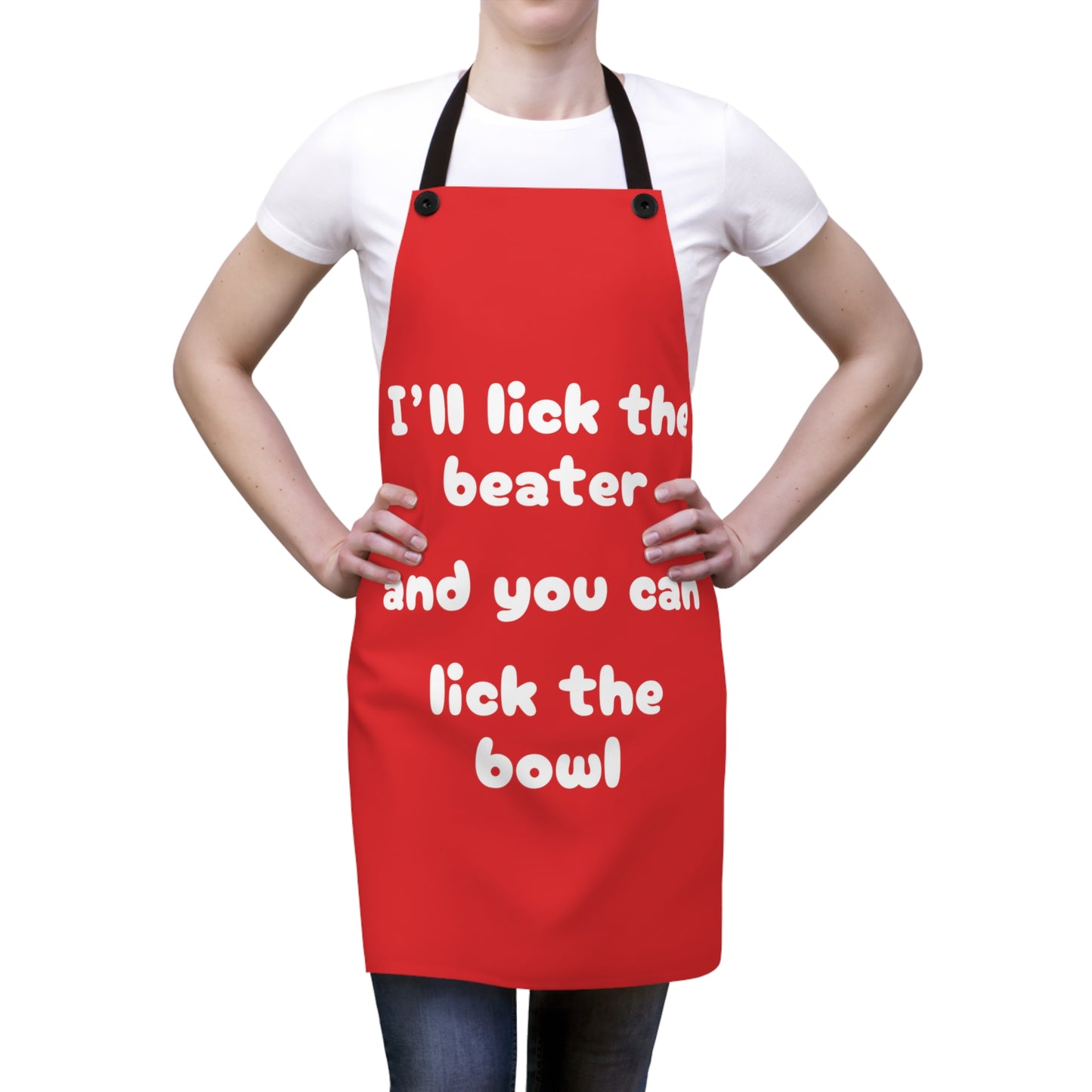 "I'll lick the beater and you can lick the bowl" (white on red) Apron BB069wr
