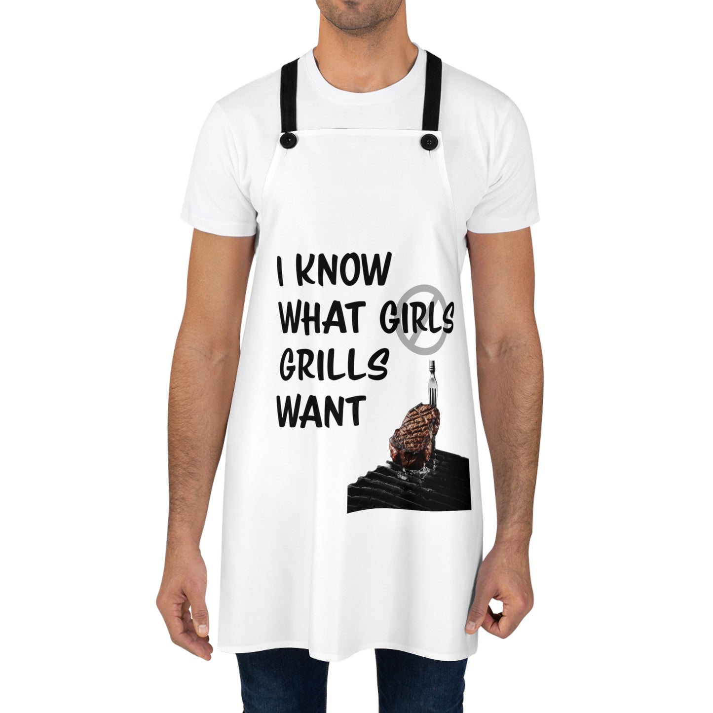 "I know what grills want" (black on white) Apron G670bw