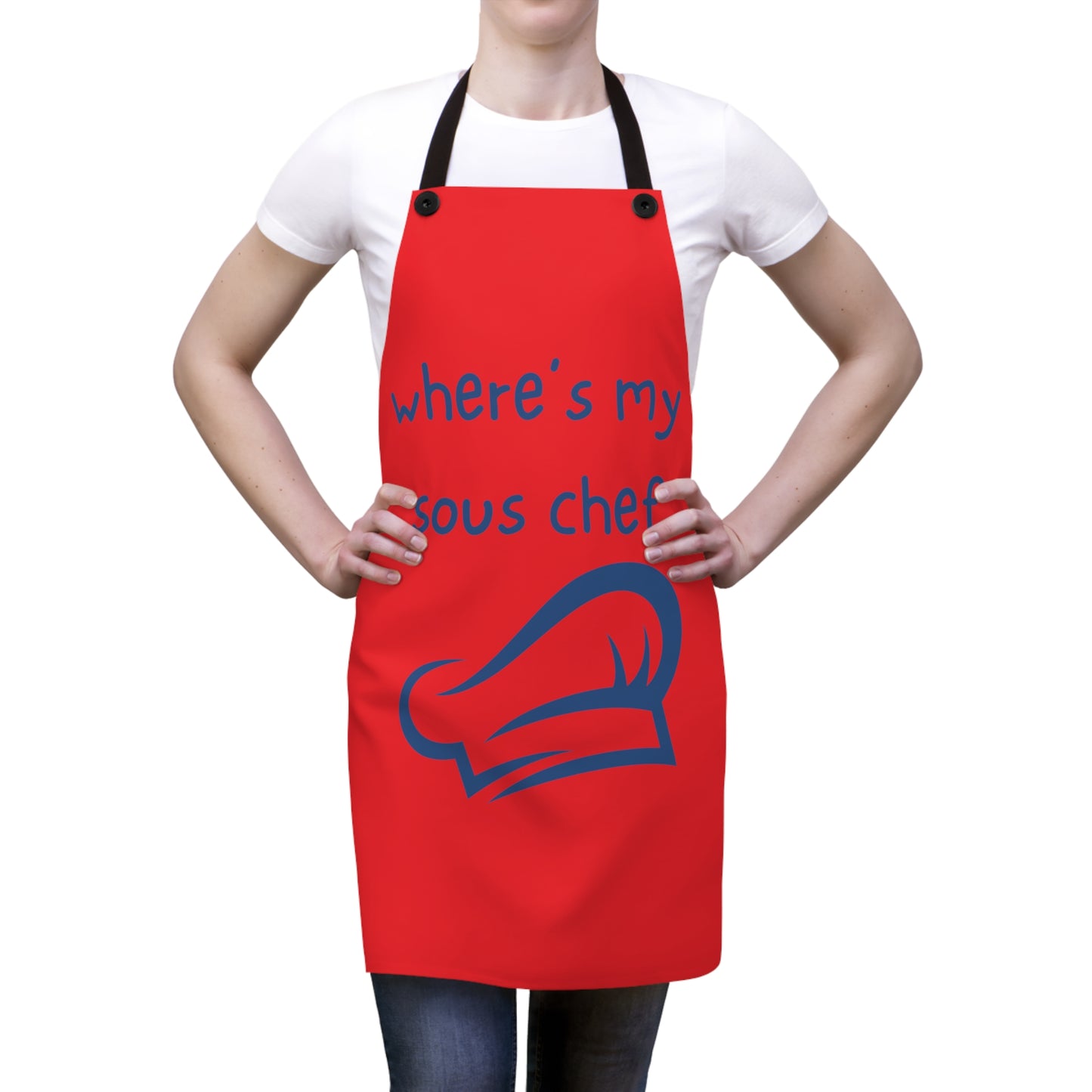 "Where's My Sous Chef" (blue on red) Apron SC46sbr
