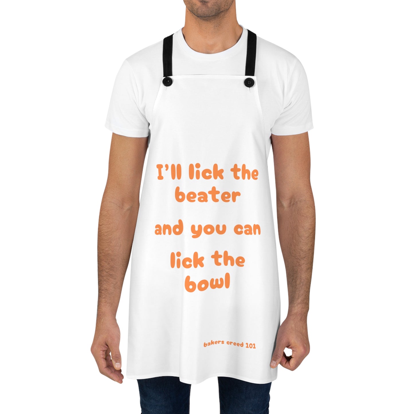 "I'll lick the beater and you can lick the bowl" (orange on white) Apron BB001ow