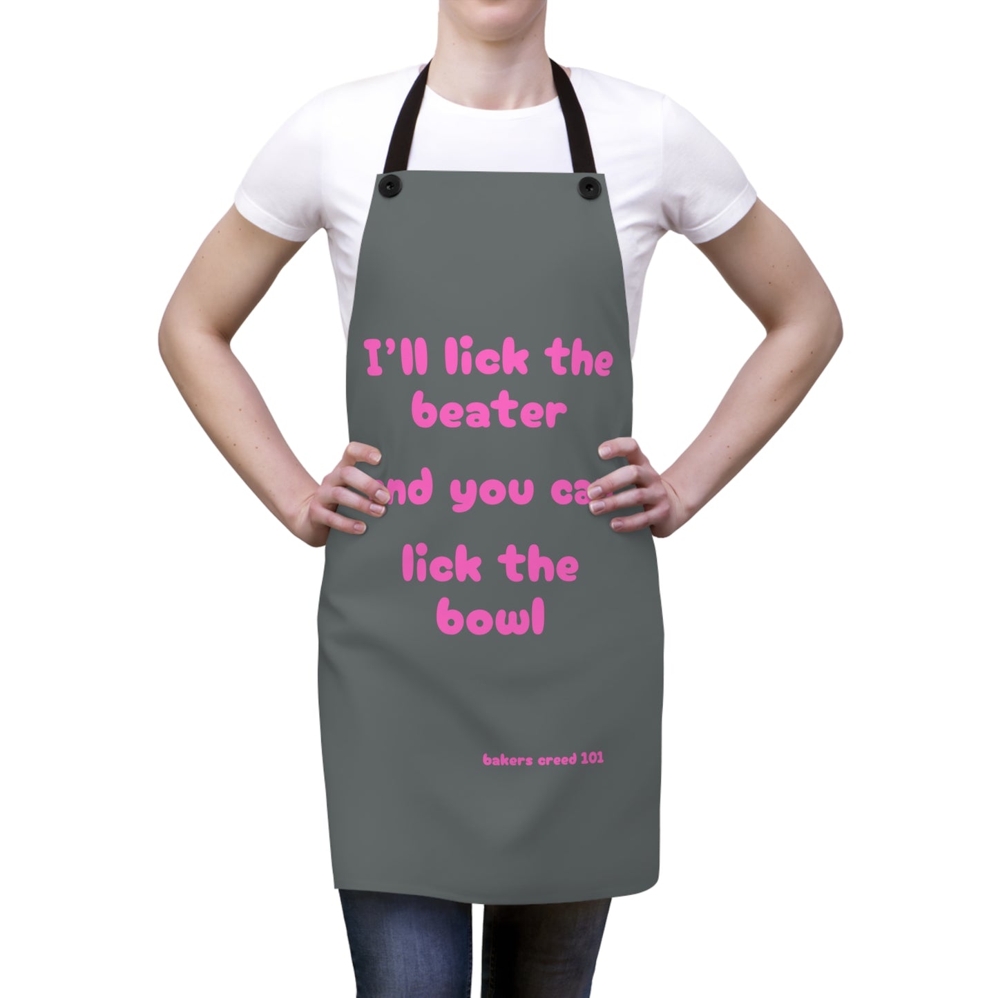 "I'll lick the beater and you can lick the bowl" (pink on dark gray) Apron BB006pdg