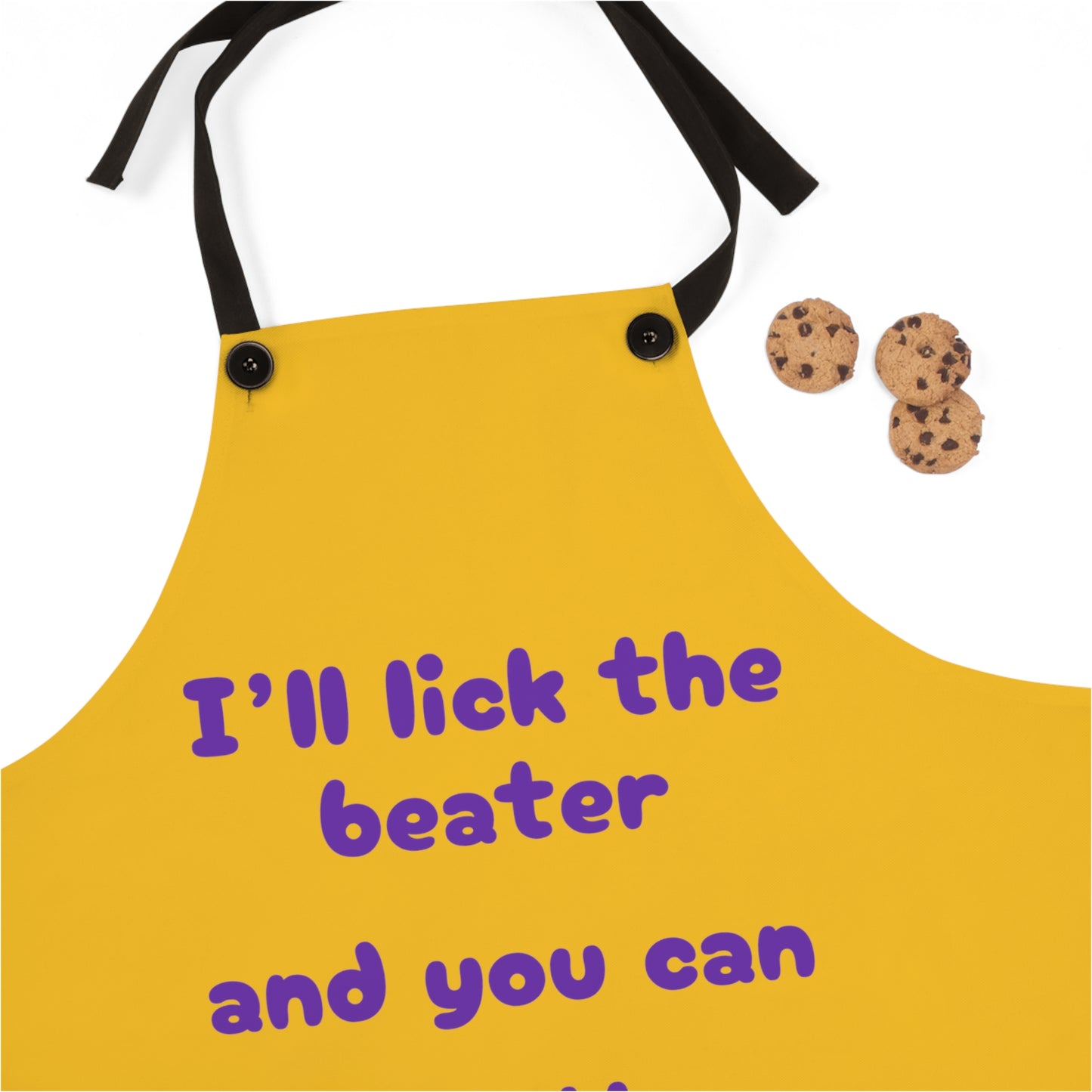 "I'll lick the beater and you can lick the bowl" (purple on black) Apron BB015ppy