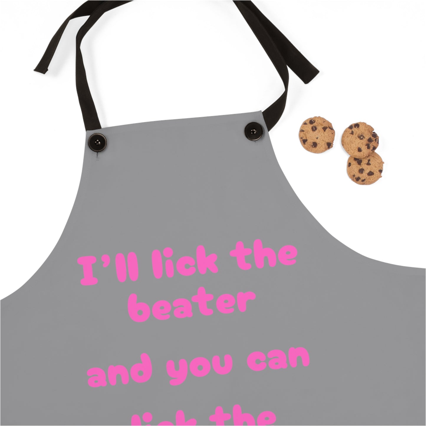 "I'll Lick the Beater and you can lick the bowl" (pink on gray) Apron BB006pg