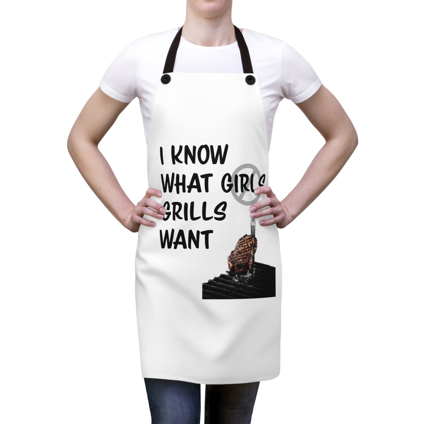 "I know what grills want" (black on white) Apron G670bw