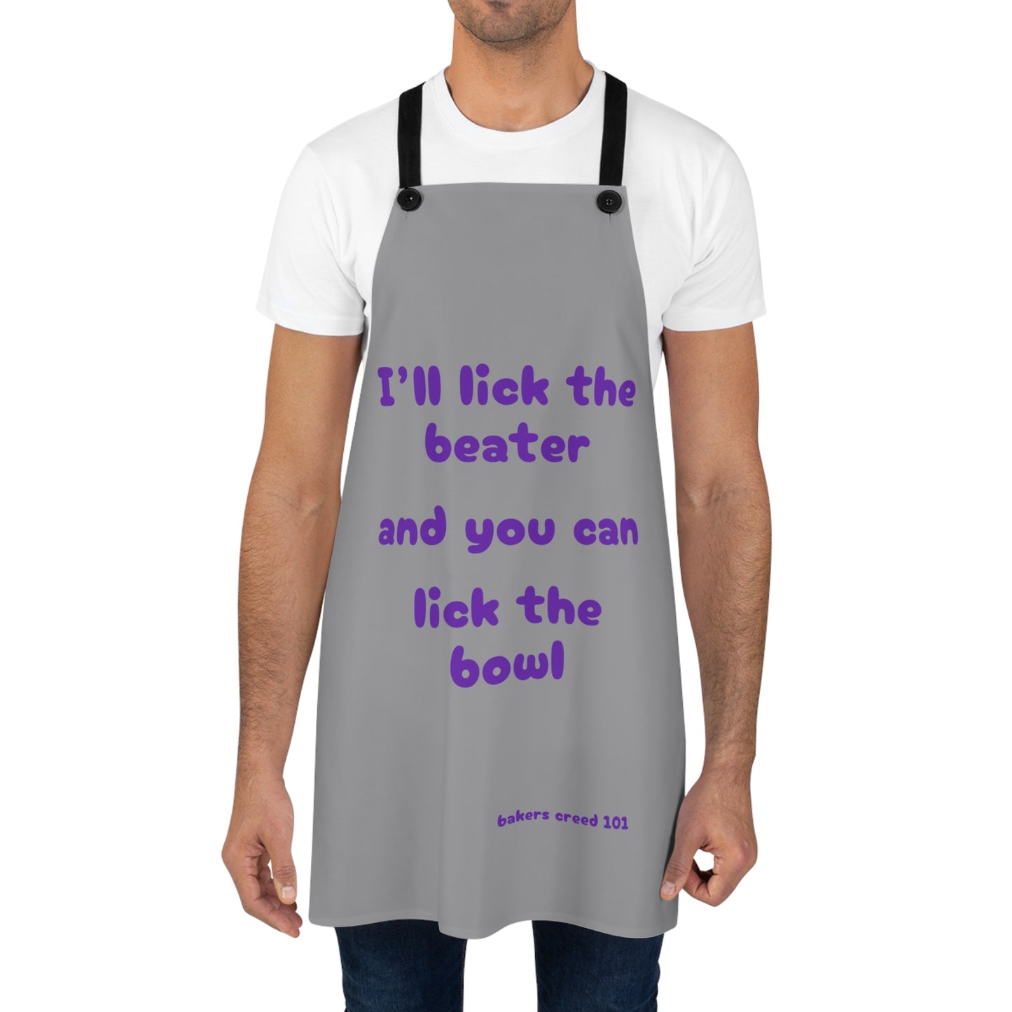 "I'll lick the beater and you can lick the bowl" (purple on gray) Apron BB010ppg