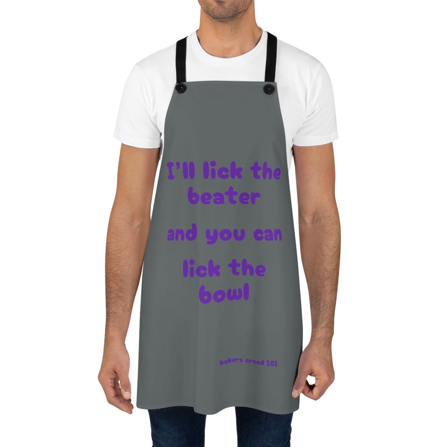 "I'll lick the beater and you can lick the bowl" (purple on dark gray) Apron BB011ppdg
