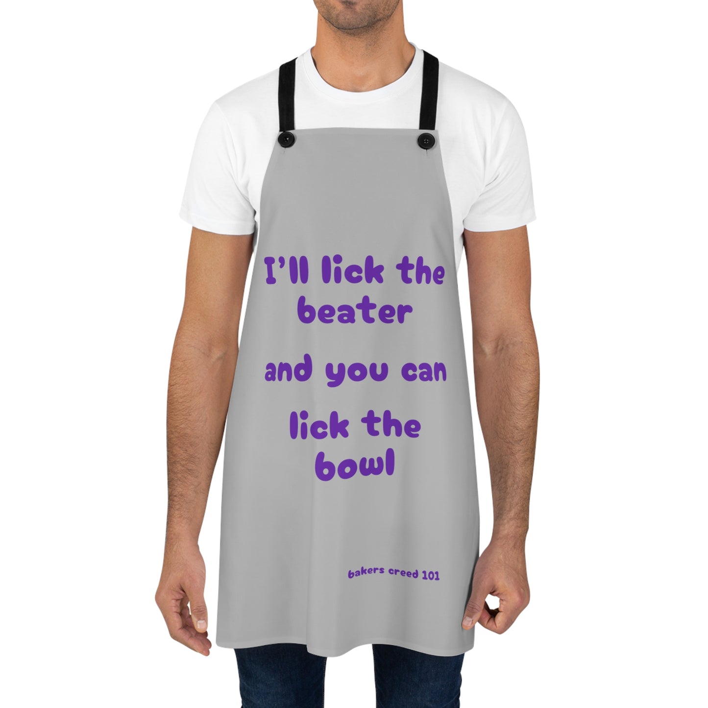 "I'll lick the beater and you can lick the bowl" (purple on light gray) Apron BB009ppltg