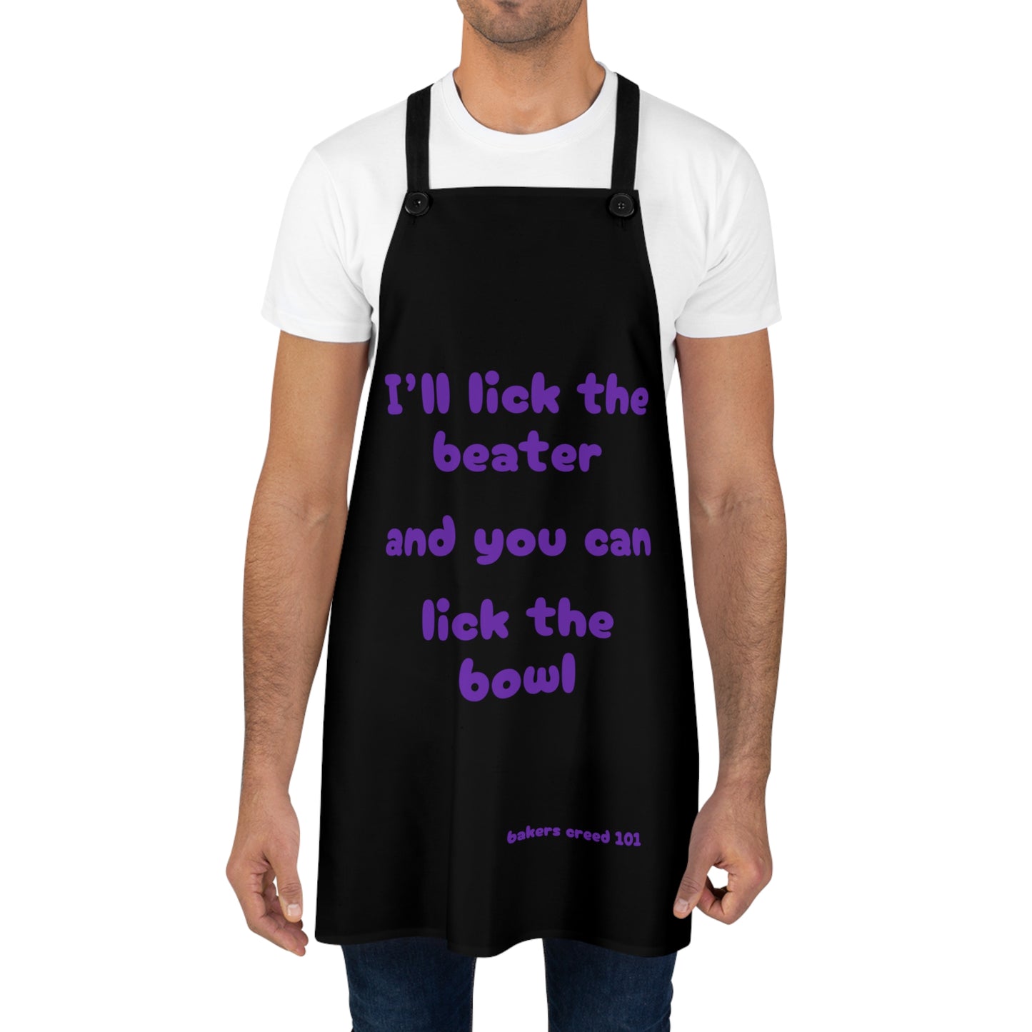 "I'll lick the beater and you can lick the bowl" (purple on black) Apron BB012ppb