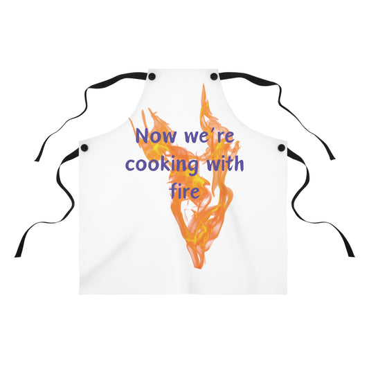 "Cooking with Fire" (white) Apron CF01.wt