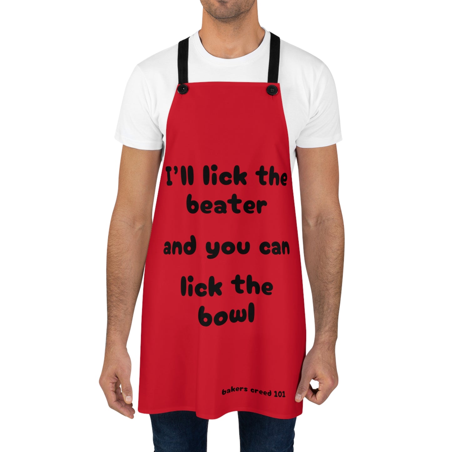 "I'll lick the beater and you can lick the bowl" (black on red) Apron BB100bdr