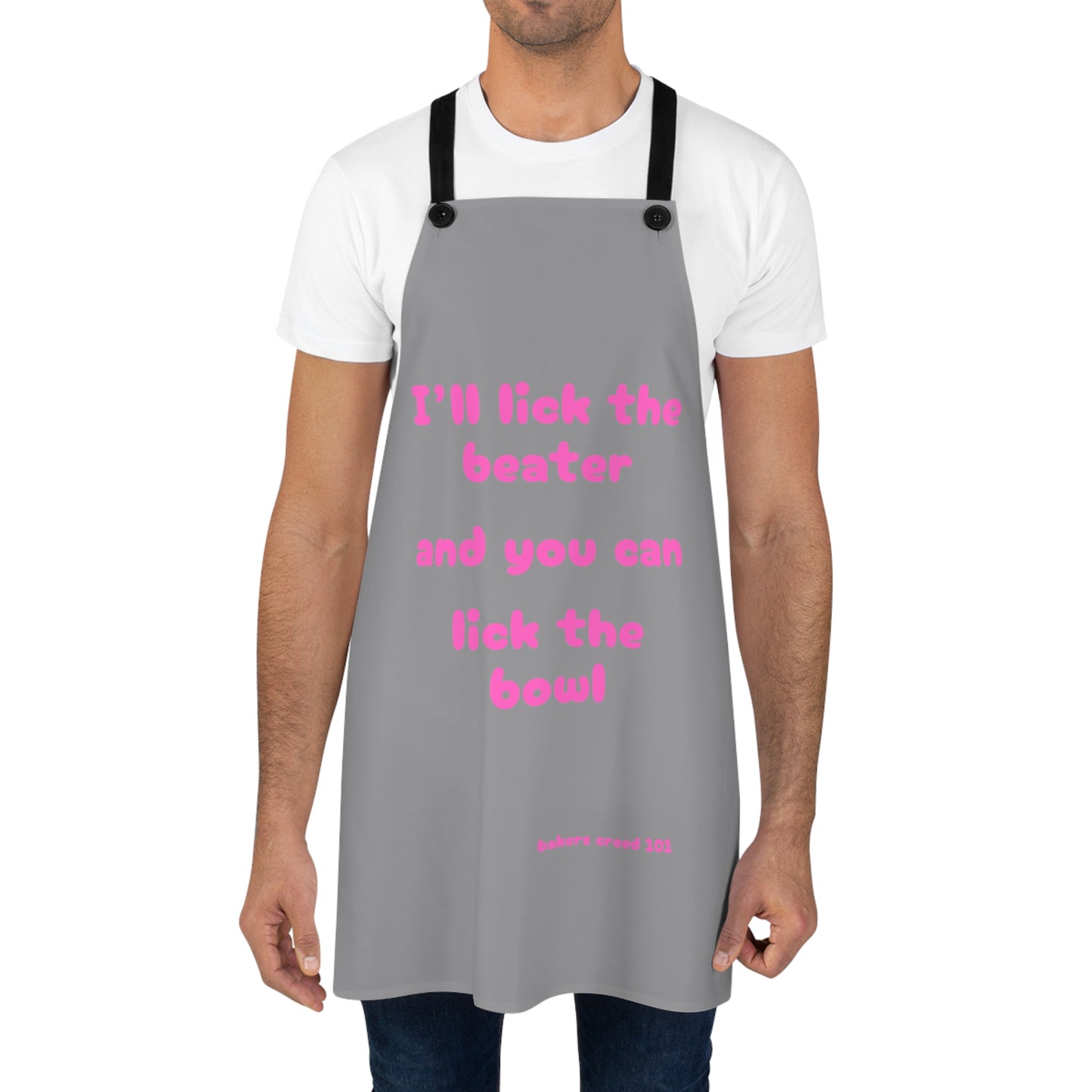 "I'll Lick the Beater and you can lick the bowl" (pink on gray) Apron BB006pg