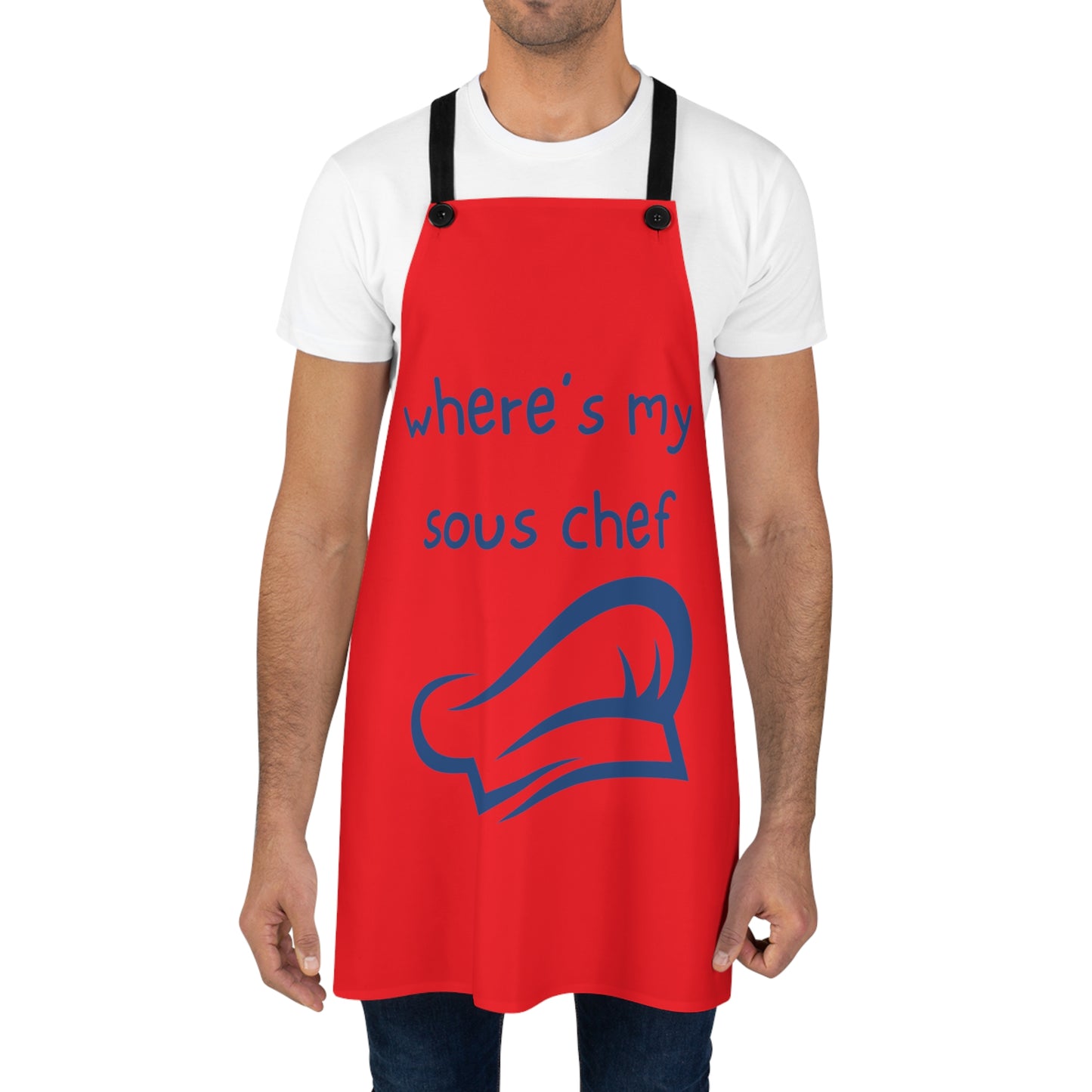 "Where's My Sous Chef" (blue on red) Apron SC46sbr