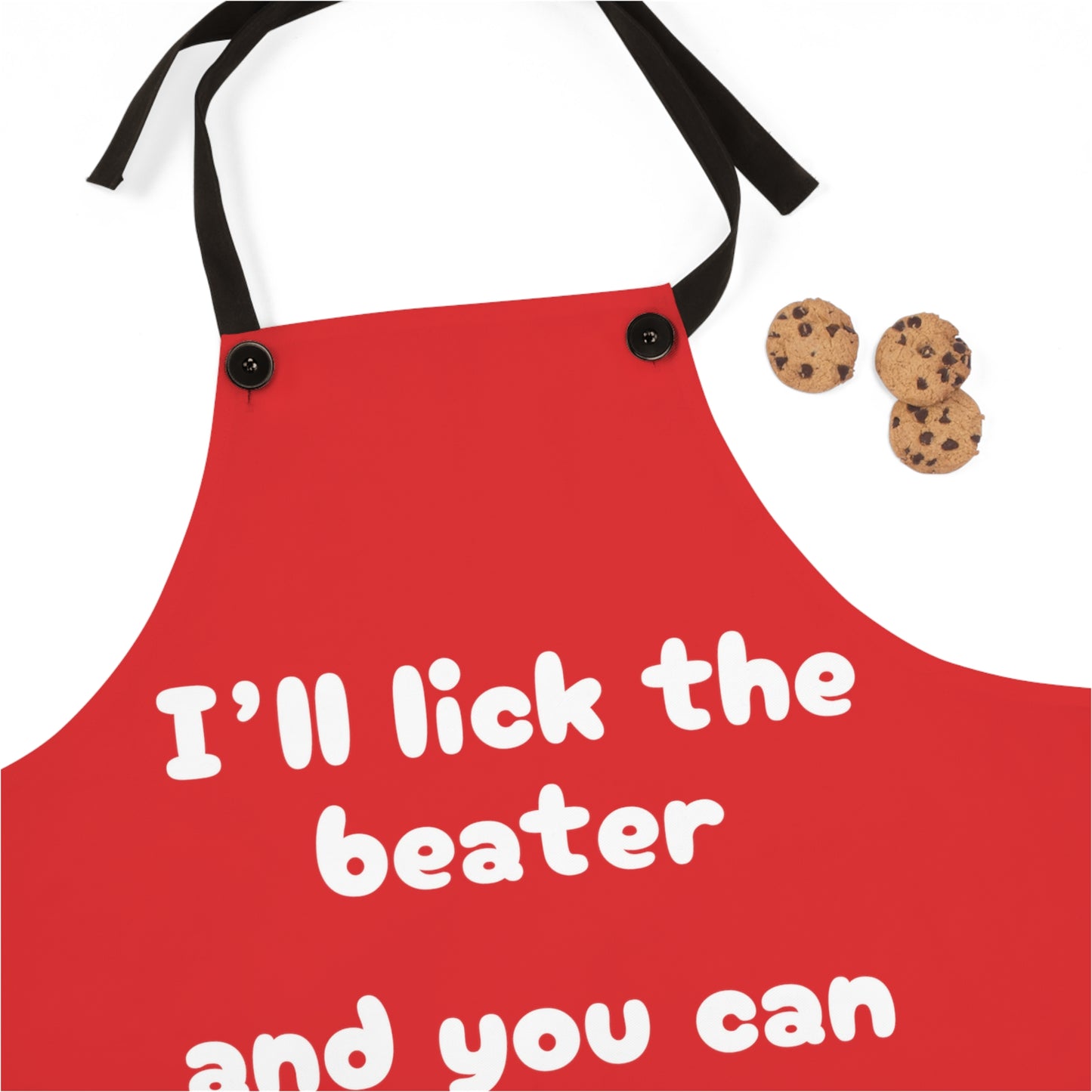 "I'll lick the beater and you can lick the bowl" (white on red) Apron BB069wr