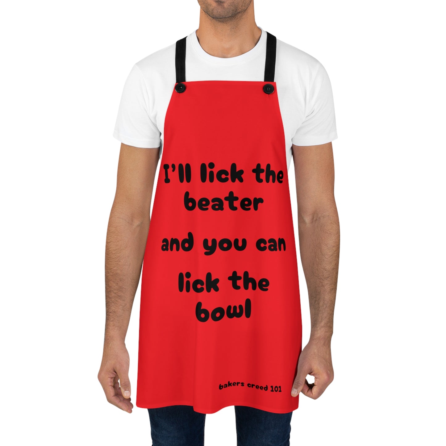 "I'll lick the beater and you can lick the bowl" (black on red) Apron BB100br