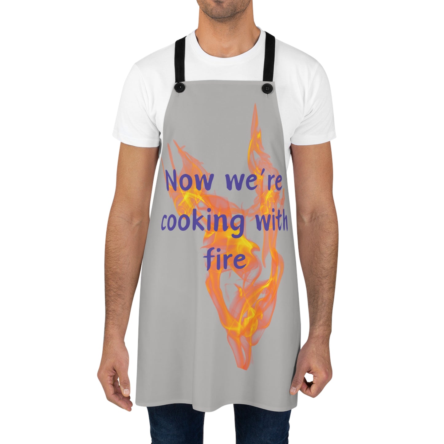 "Cooking with Fire" (light gray) Apron CF01.wlg