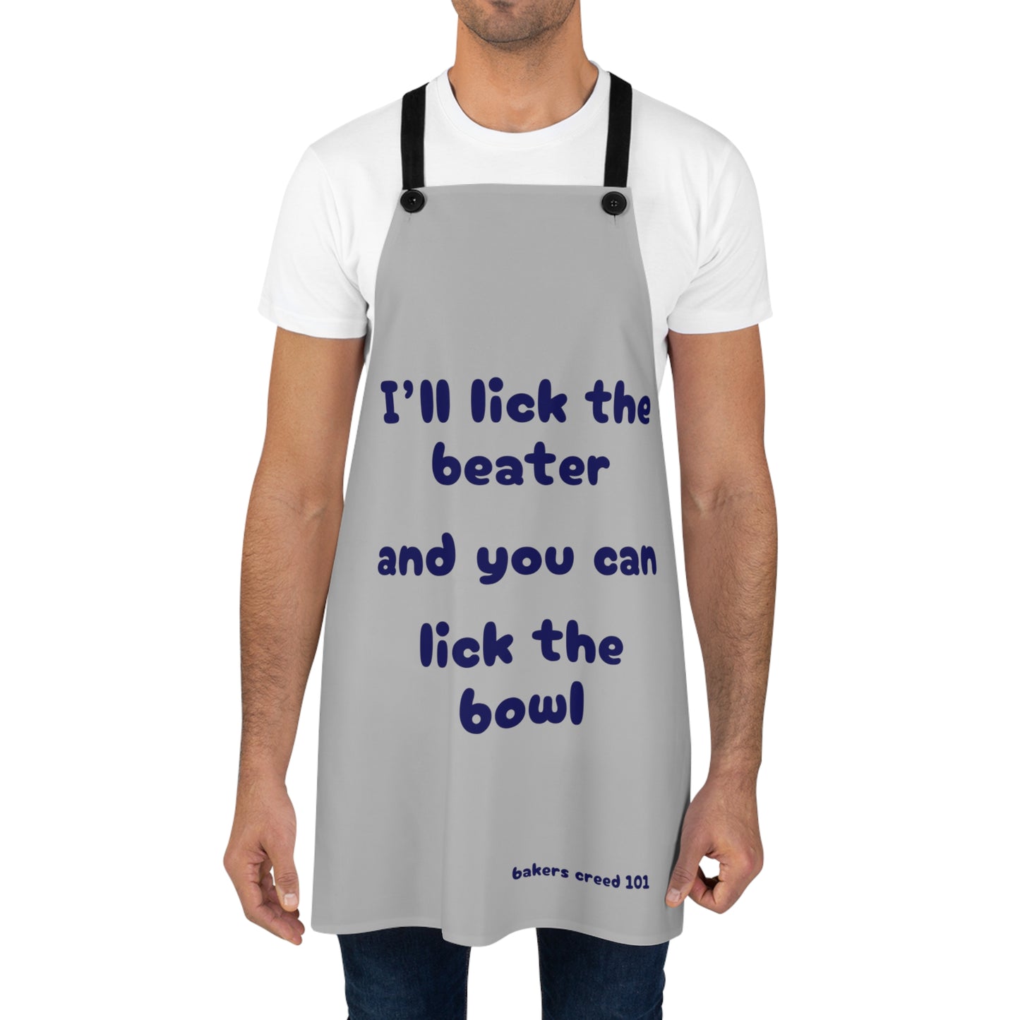 "I'll lick the beater and you can lick the bowl" (blue on light gray) Apron BB110bllg