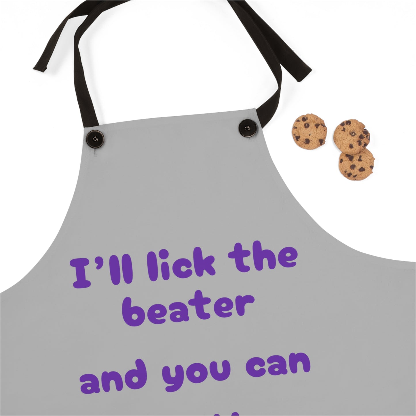 "I'll lick the beater and you can lick the bowl" (purple on light gray) Apron BB009ppltg