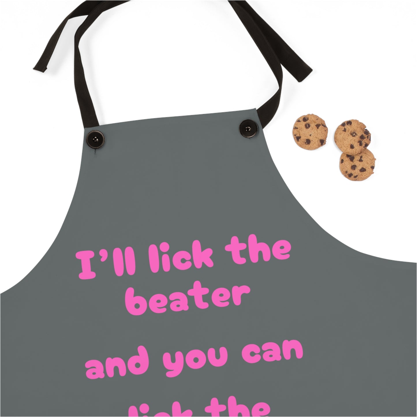 "I'll lick the beater and you can lick the bowl" (pink on dark gray) Apron BB006pdg