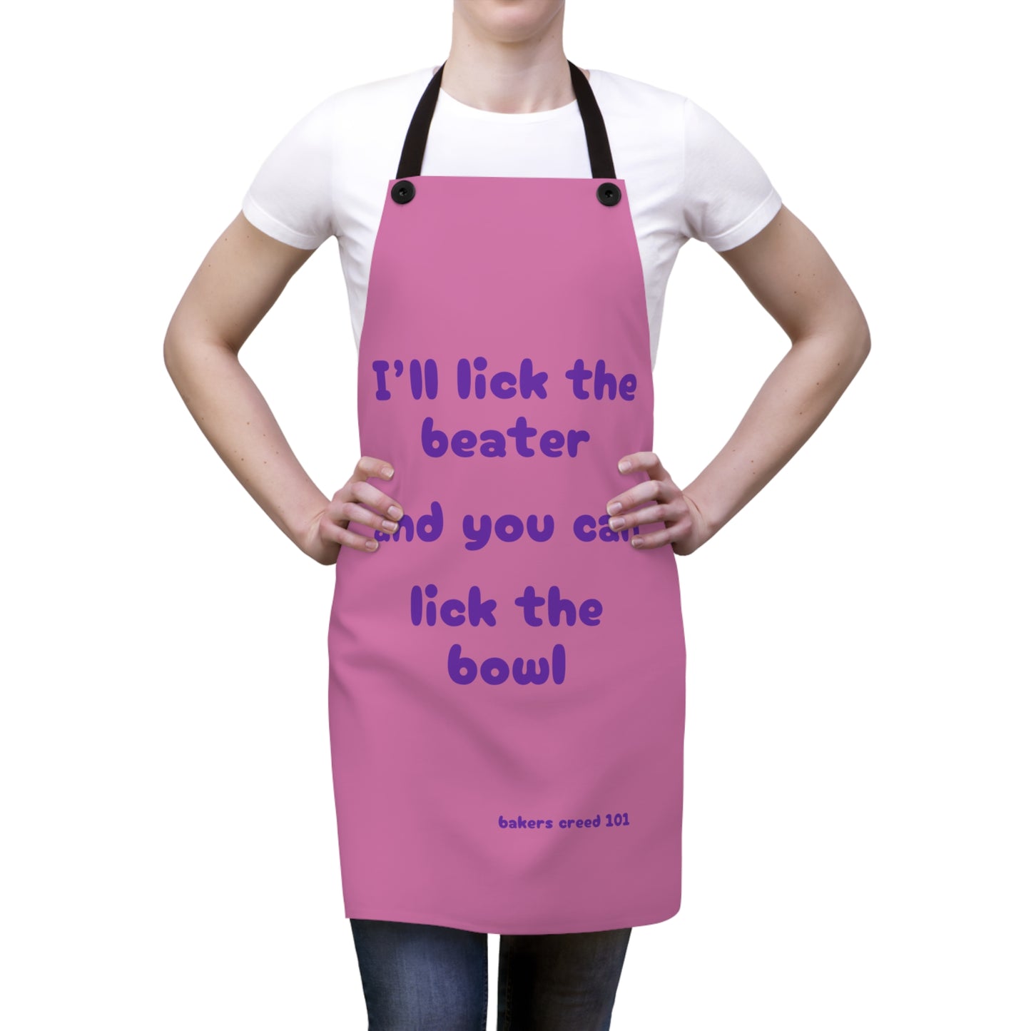 "I'll lick the beater and you can lick the bowl" (purple on light pink) Apron BB013pplp