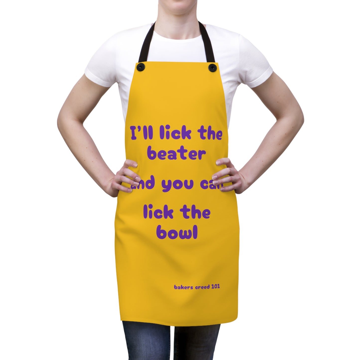 "I'll lick the beater and you can lick the bowl" (purple on black) Apron BB015ppy