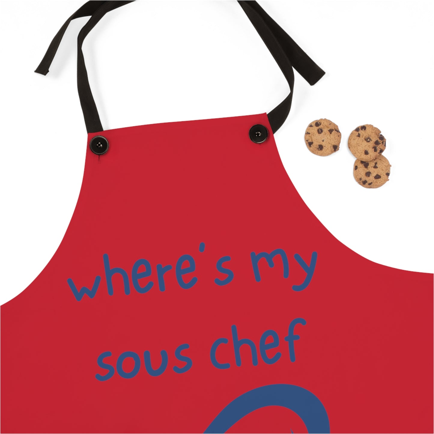 "Where's My Sous Chef" (blue on dark red) Apron SC46sbdr