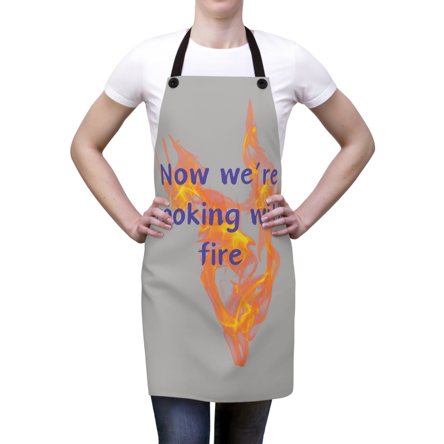 "Cooking with Fire" (light gray) Apron CF01.wlg