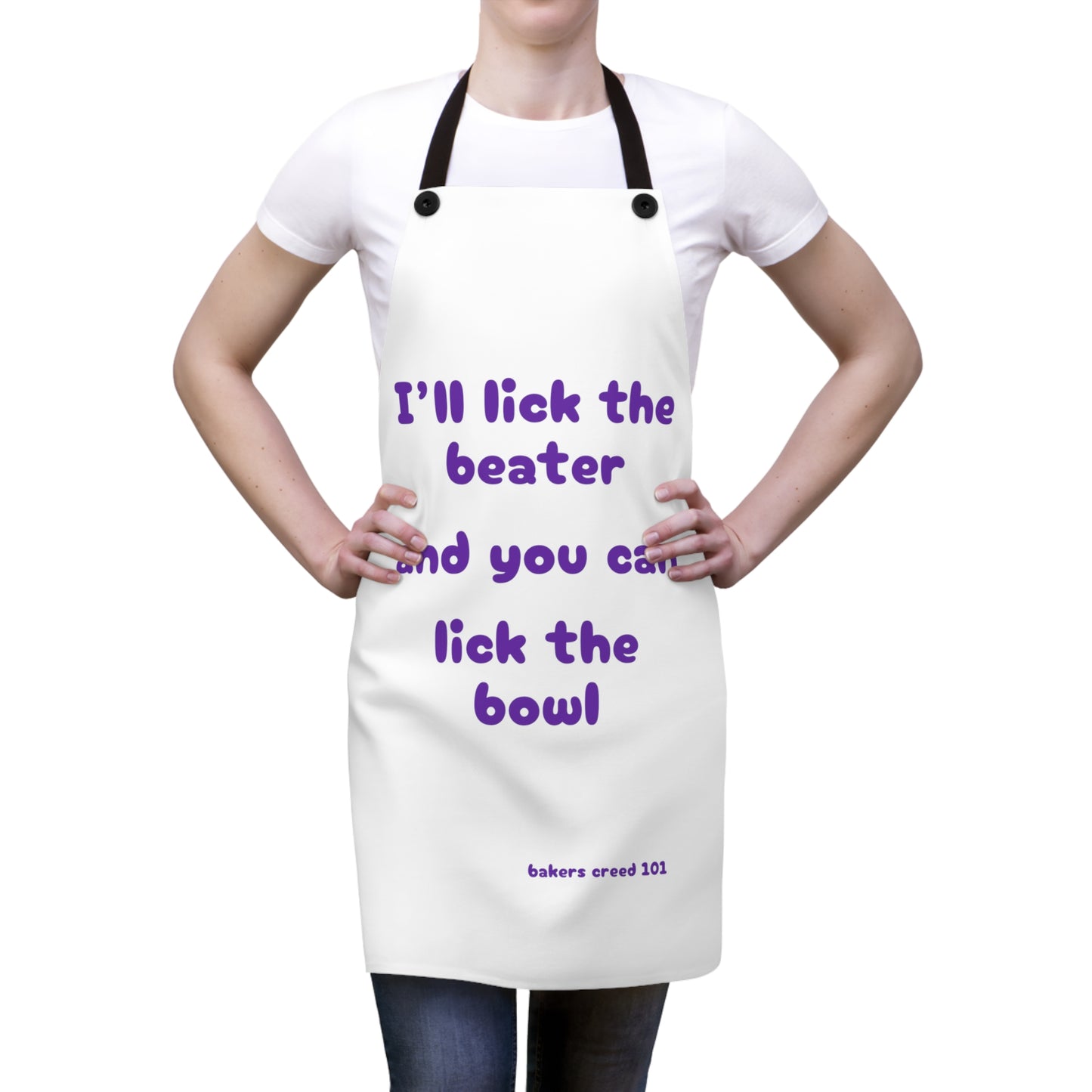 "I'll lick the beater and you can lick the bowl" (purple on white) Apron BB008ppw