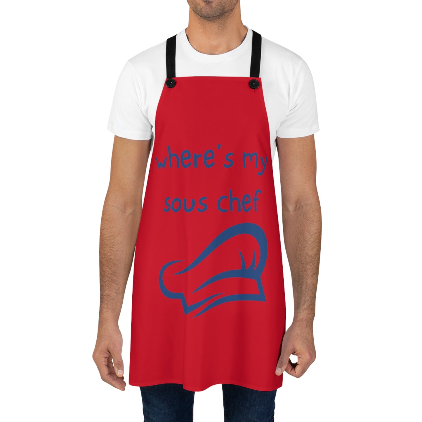 "Where's My Sous Chef" (blue on dark red) Apron SC46sbdr