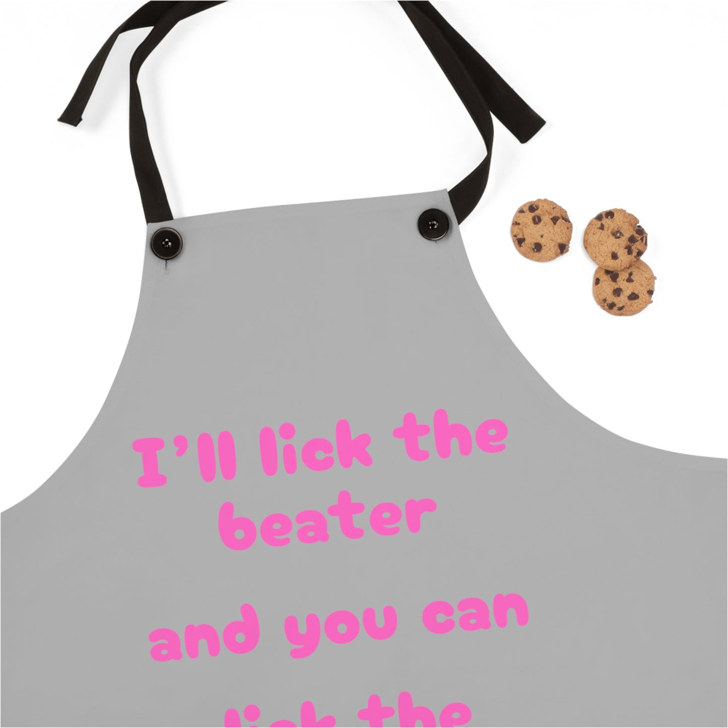 "I'll lick the beater and you can lick the bowl" (pink on light gray) Apron BB005plg