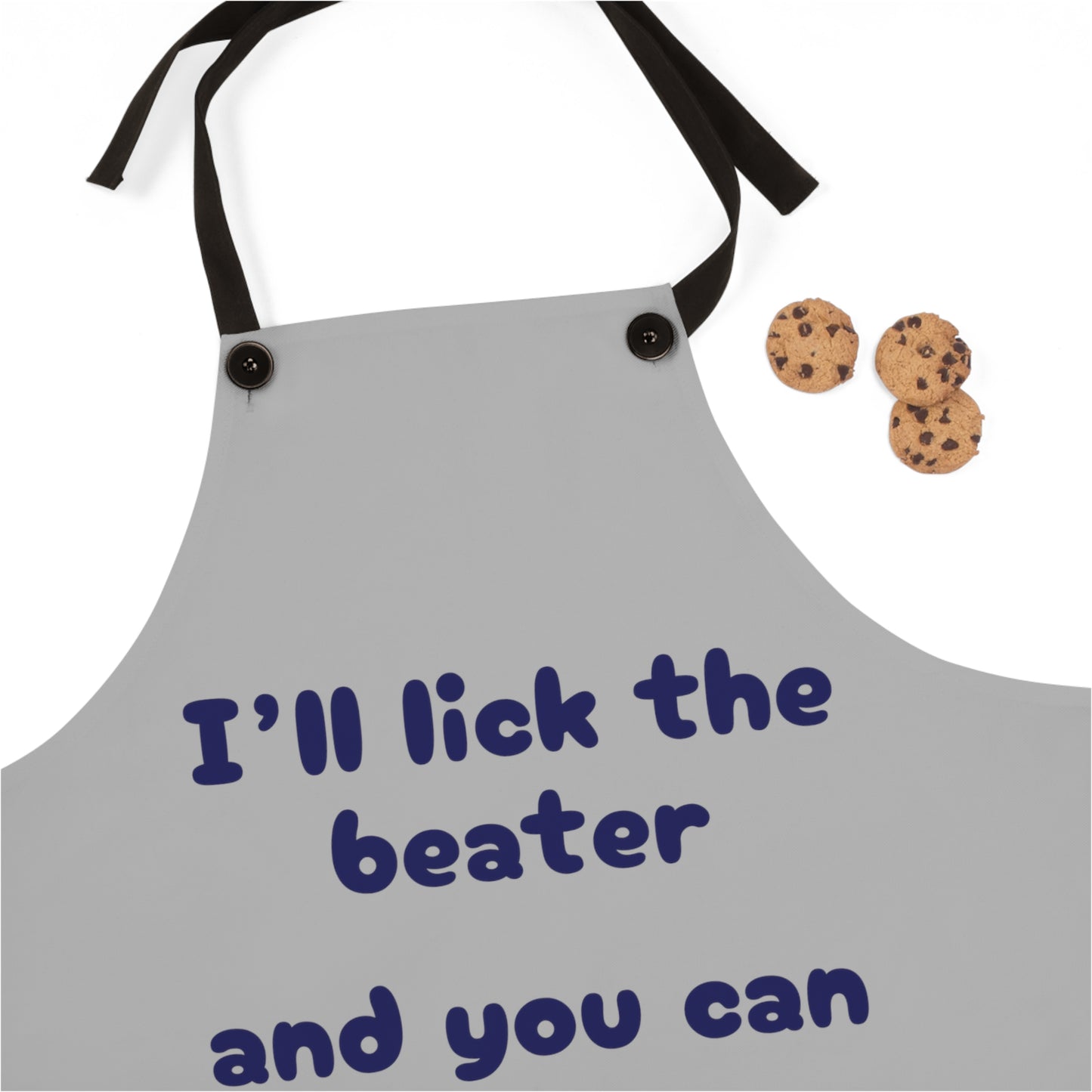 "I'll lick the beater and you can lick the bowl" (blue on light gray) Apron BB110bllg
