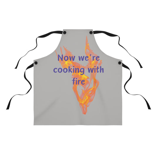"Cooking with Fire" (light gray) Apron CF01.wlg