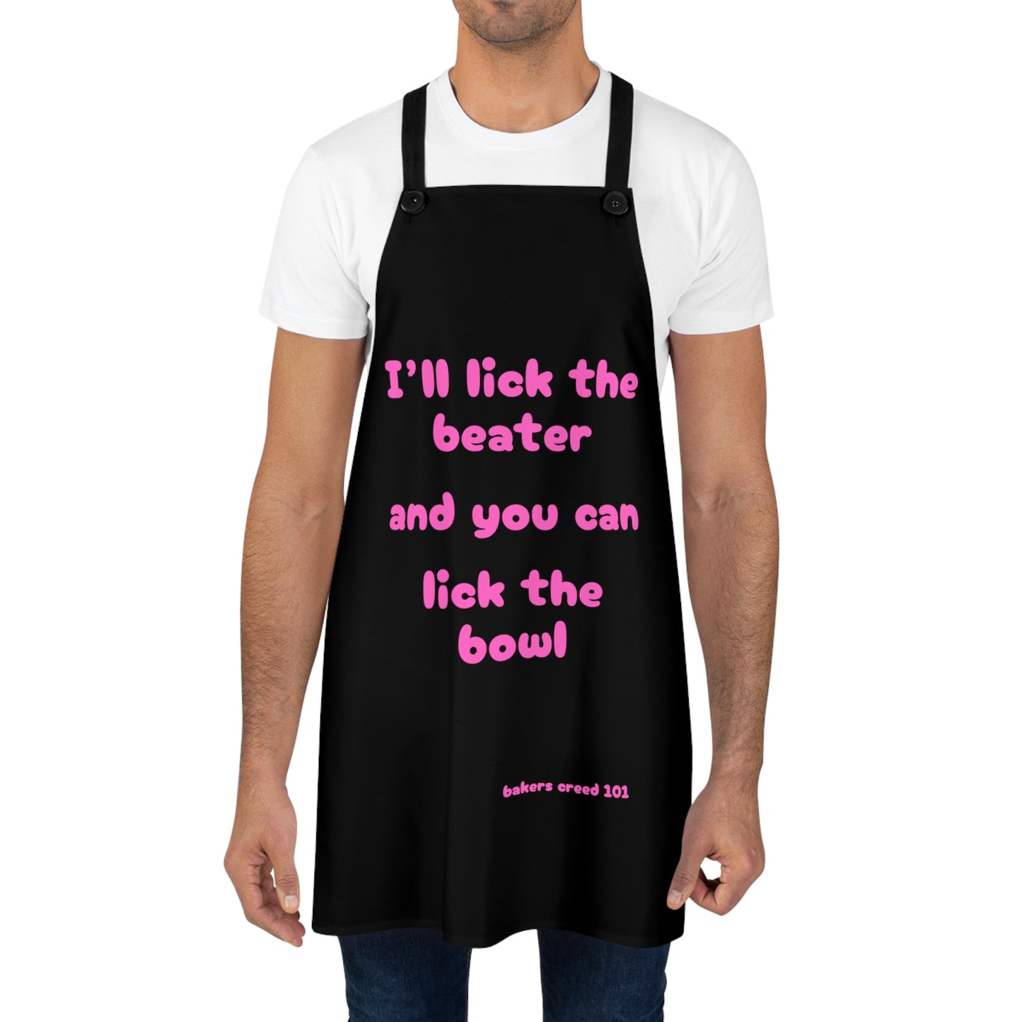"I'll lick the beater and you can lick the bowl" (pink on black) Apron BB007pb