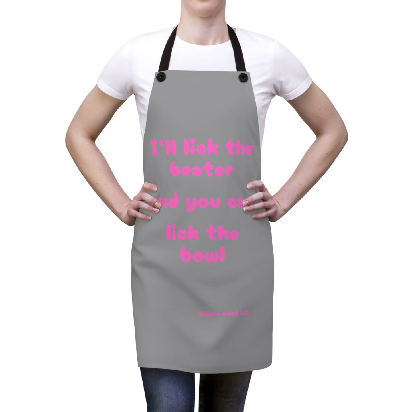 "I'll Lick the Beater and you can lick the bowl" (pink on gray) Apron BB006pg