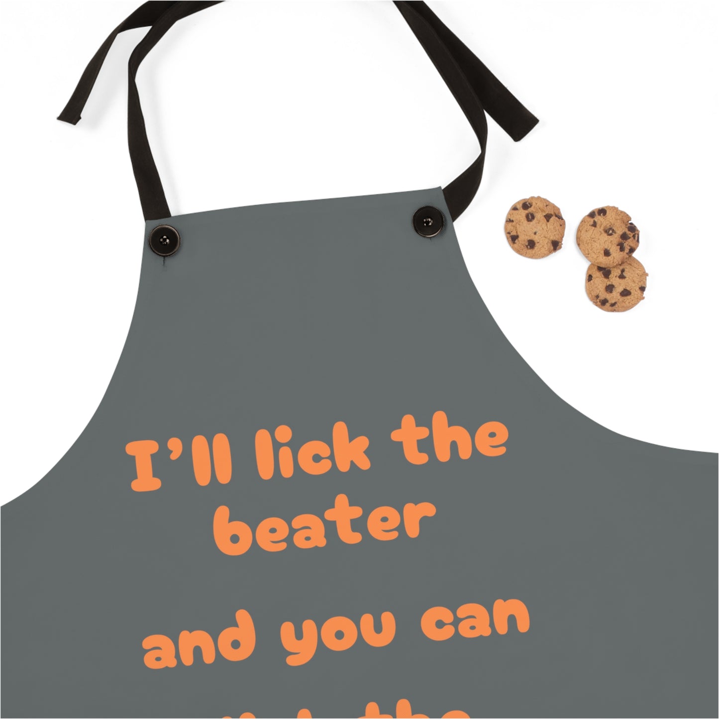 "I'll lick the beater and you can lick the bowl" (orange on dark gray) Apron BB002odg