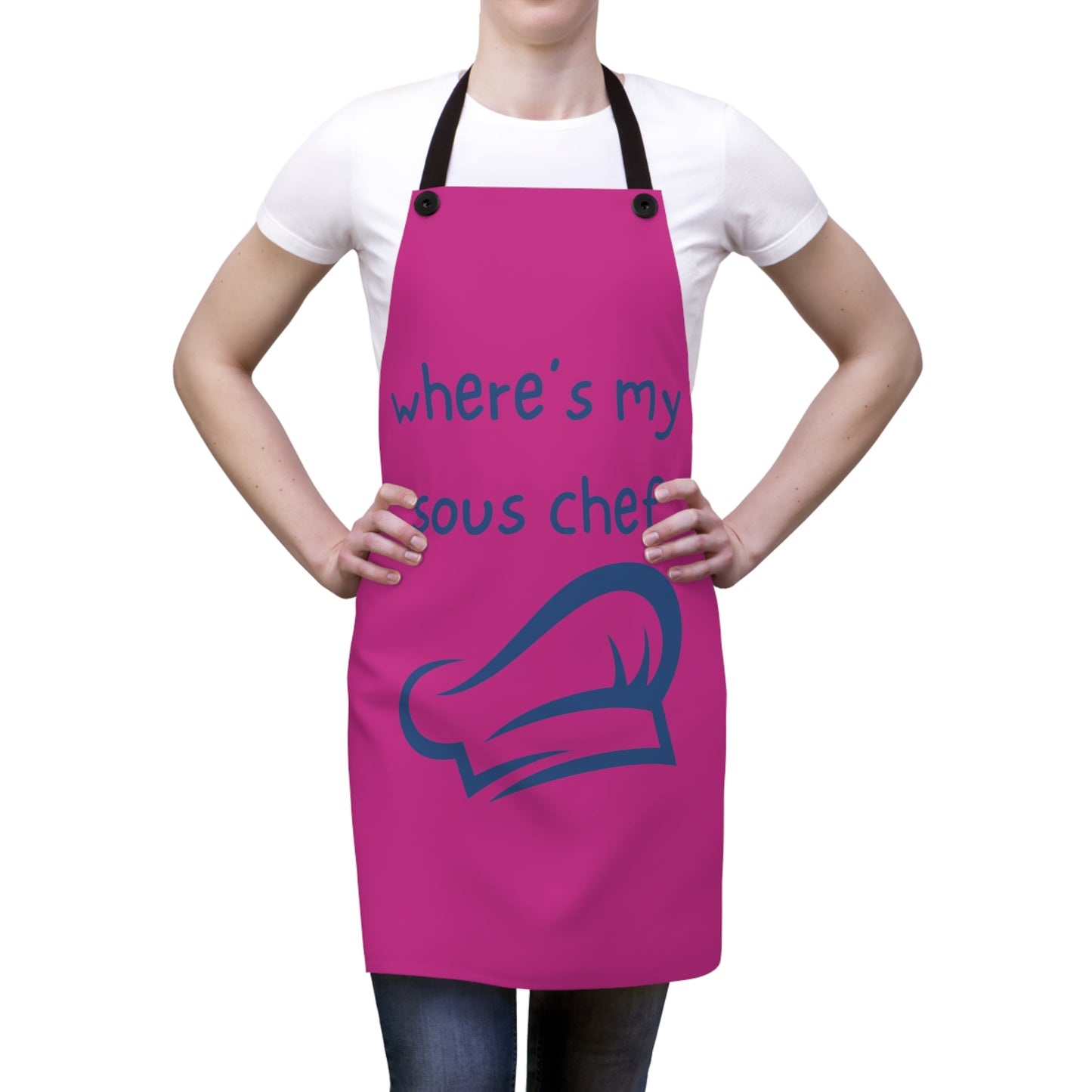 "Where's My Sous Chef" (blue on pink) Apron SC46sbdp
