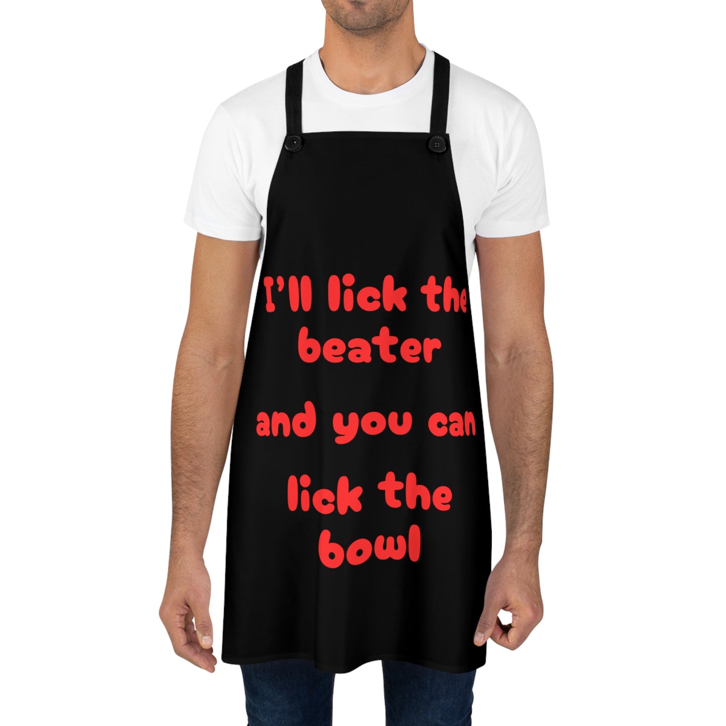 "I'll lick the beater and you can lick the bowl" (red on black) Apron BB042rb